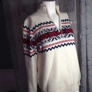 Izod Ski Sweater UNISEX S/P Chunky, Cable Knit, Preppy, Colligate, Ivy League